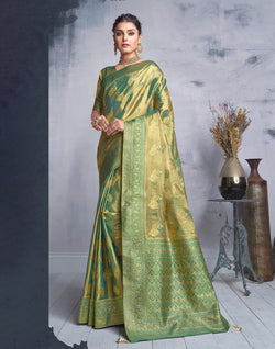 Collection of Greenish Floral Motis Banaras Tissue Saree in a gallery layout