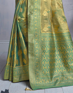 Collection of Greenish Floral Motis Banaras Tissue Saree in a gallery layout