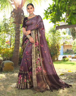 Collection of Light Purple All over Floral bunches Dola Silk Saree in a gallery layout