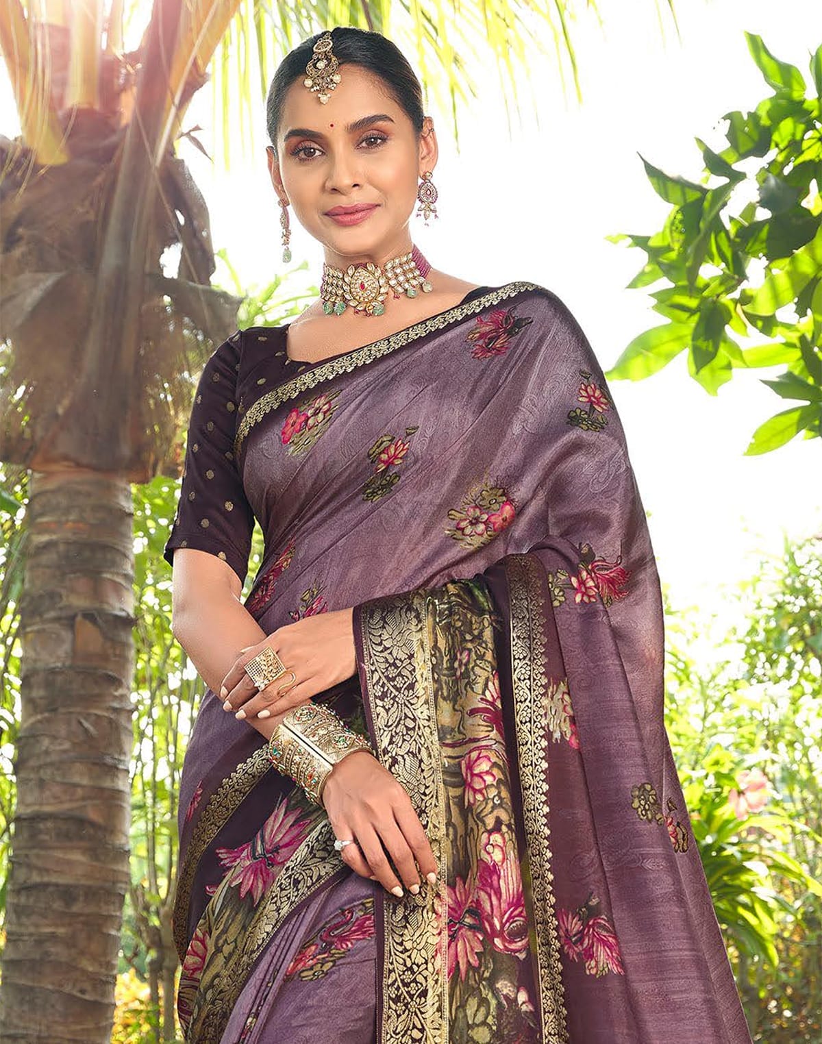 Collection of Light Purple All over Floral bunches Dola Silk Saree in a gallery layout