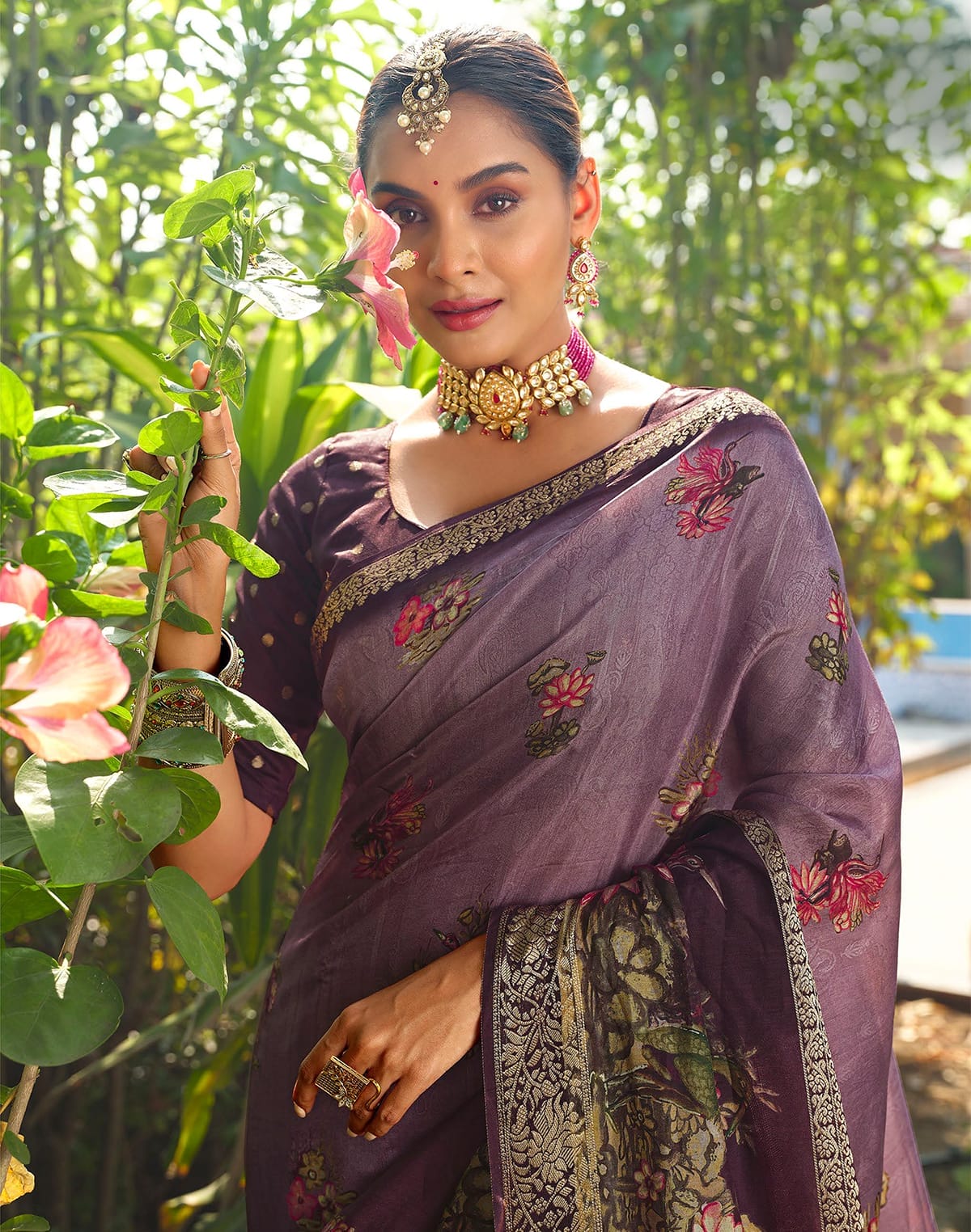 Collection of Light Purple All over Floral bunches Dola Silk Saree in a gallery layout