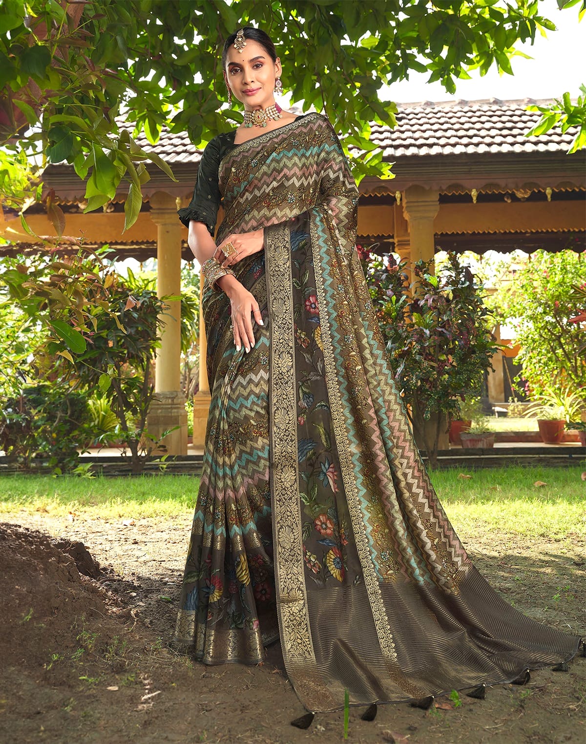 Collection of Mehendi Green Soft Dola Silk Saree in a gallery layout