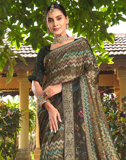 Collection of Mehendi Green Soft Dola Silk Saree in a gallery layout