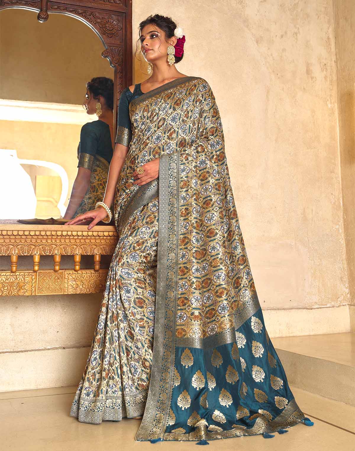 Collection of Stylish Multi Dola Silk Designer Saree in a gallery layout