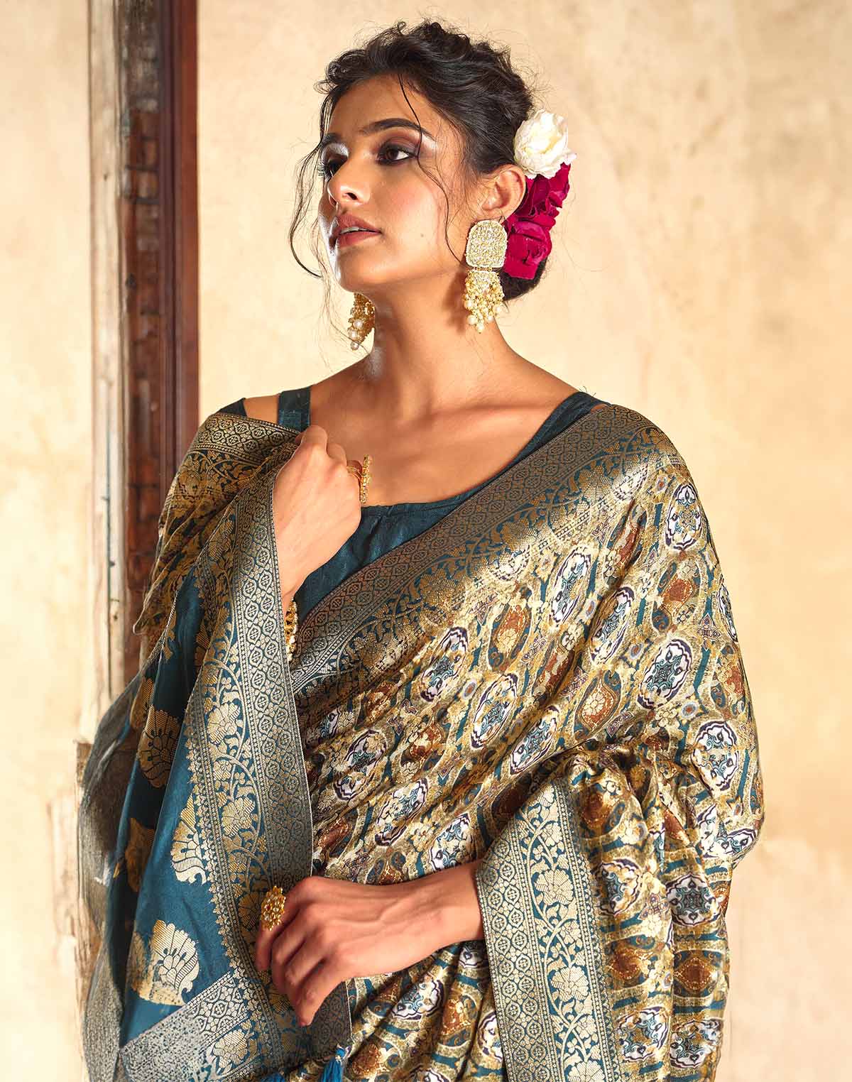 Collection of Stylish Multi Dola Silk Designer Saree in a gallery layout