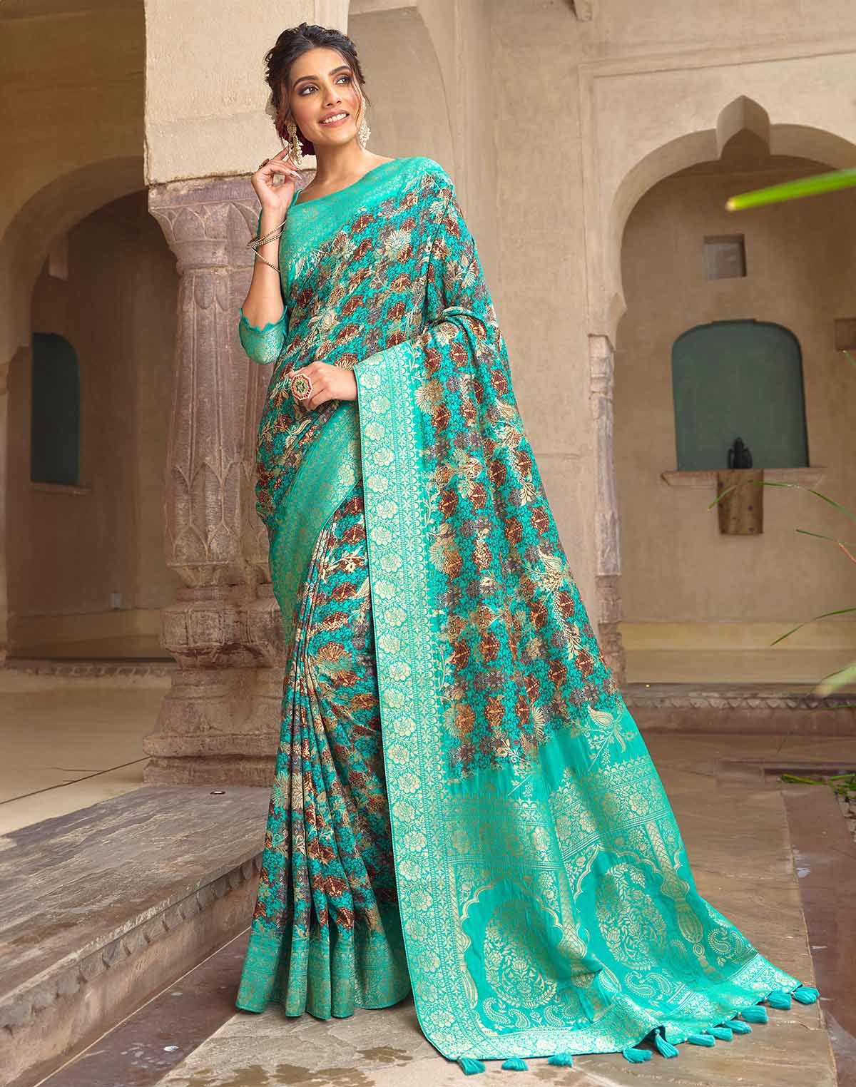 Stunning Sea Green Soft Dola Silk Saree