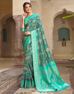 Collection of Stunning Sea Green Soft Dola Silk Saree in a gallery layout