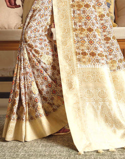 Collection of Soft Dola Silk Zari weaving Cream Saree in a gallery layout