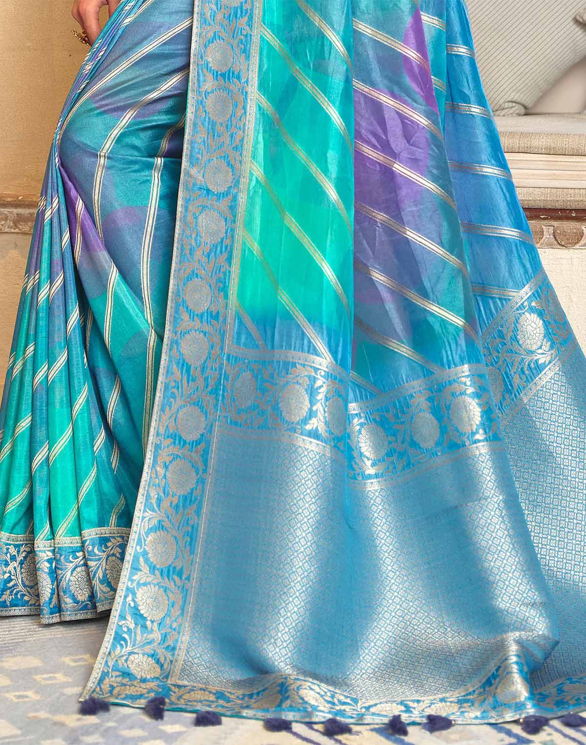 Collection of Soft Dola Silk Zari Printed Saree in a gallery layout