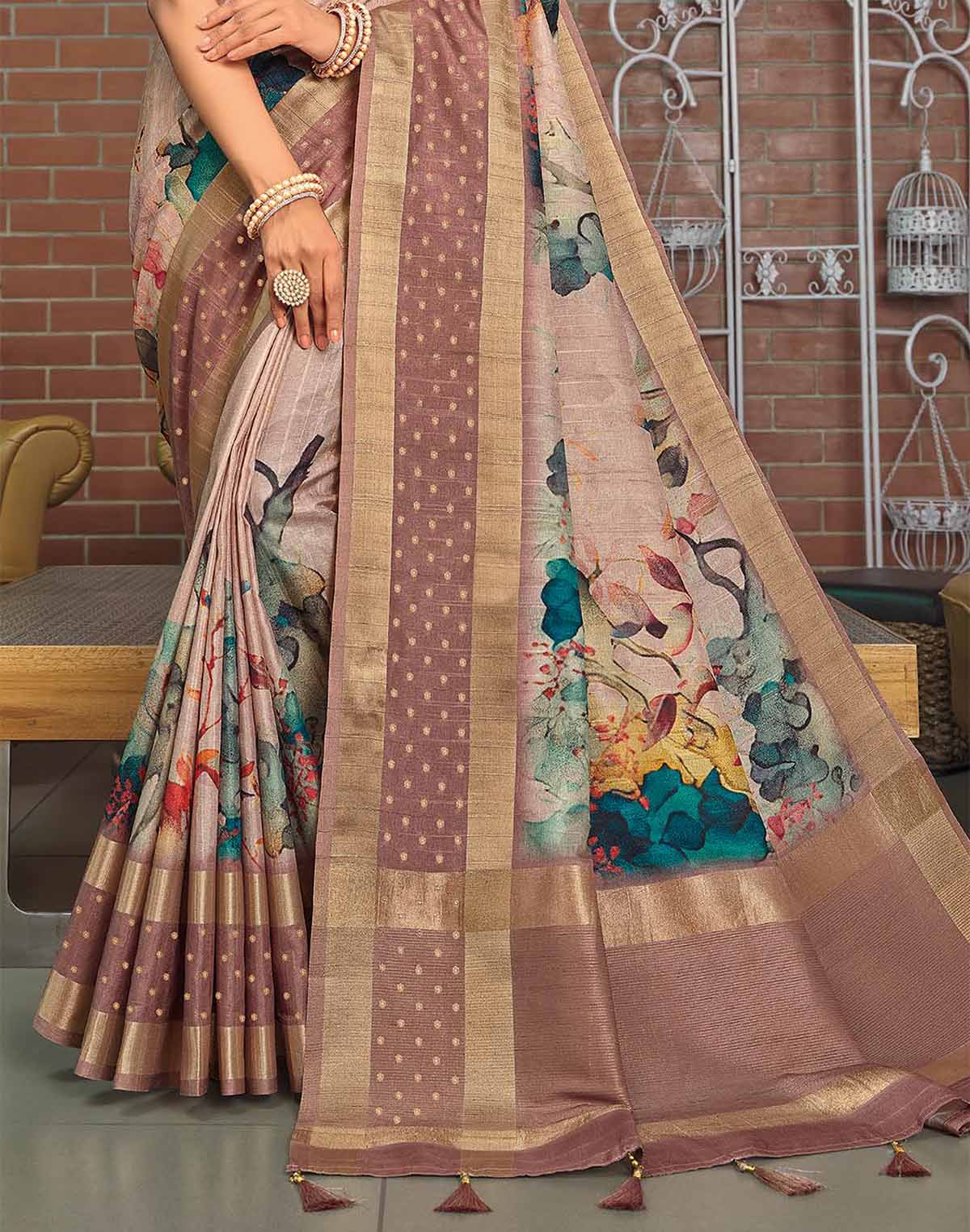 Beautiful Digital Print Jute Silk Saree