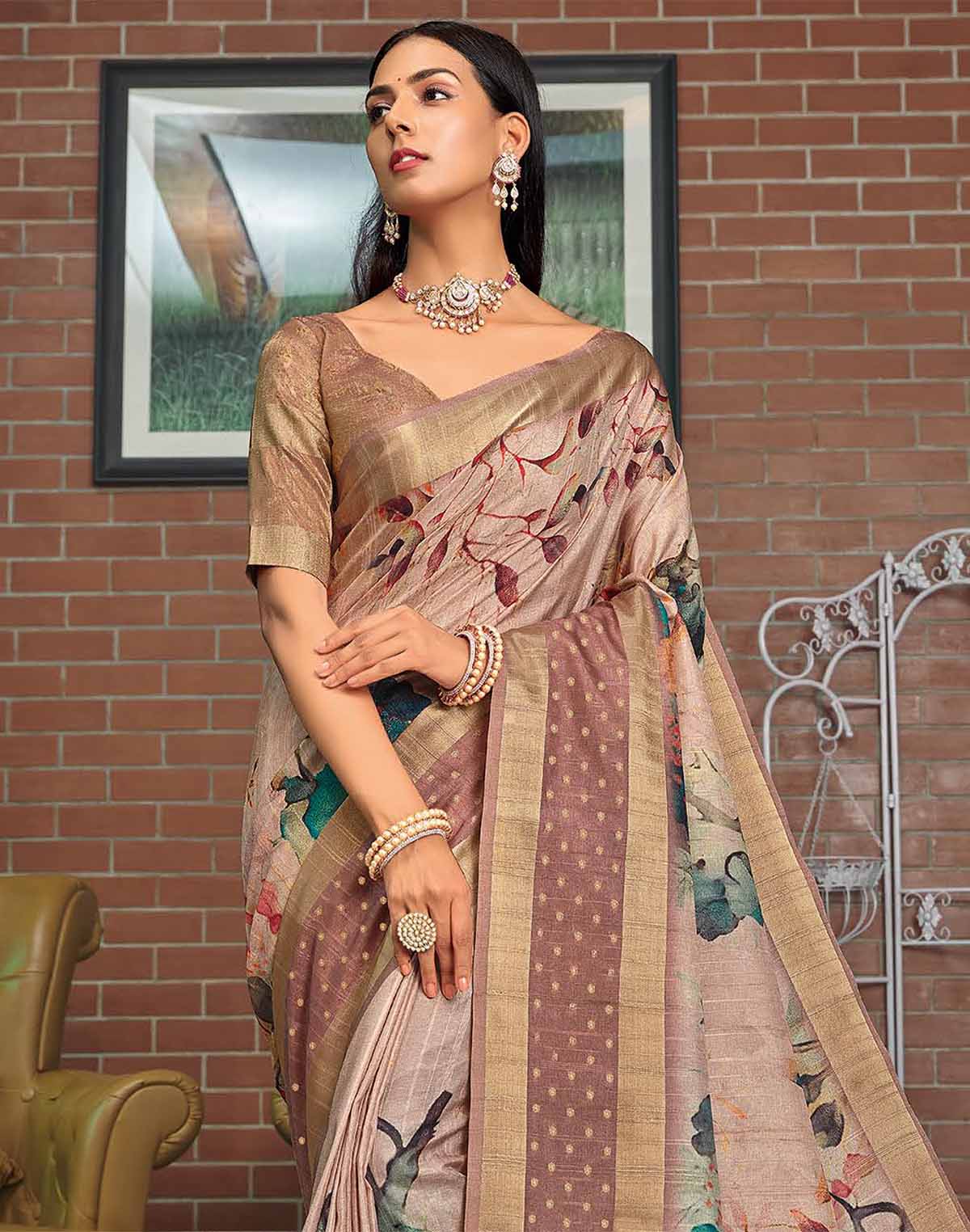 Collection of Beautiful Digital Print Jute Silk Saree in a gallery layout