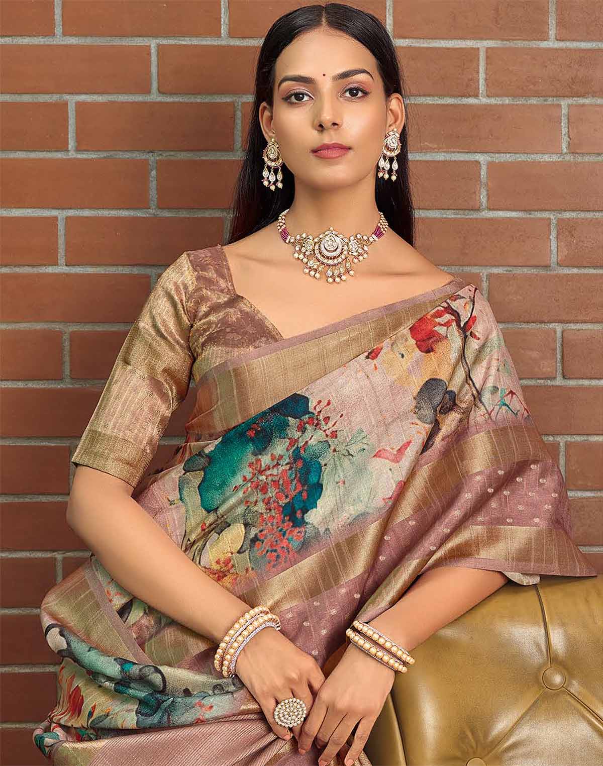 Collection of Beautiful Digital Print Jute Silk Saree in a gallery layout