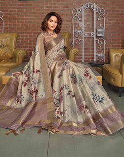 Collection of Light Grey Digital Print Jute Silk Saree in a gallery layout