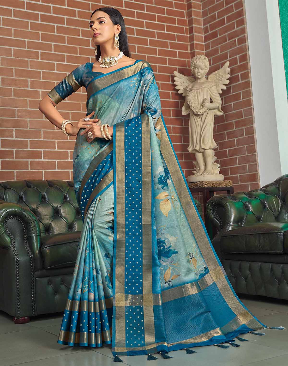 Stylish Blue Colour Jute Silk Fancy Saree