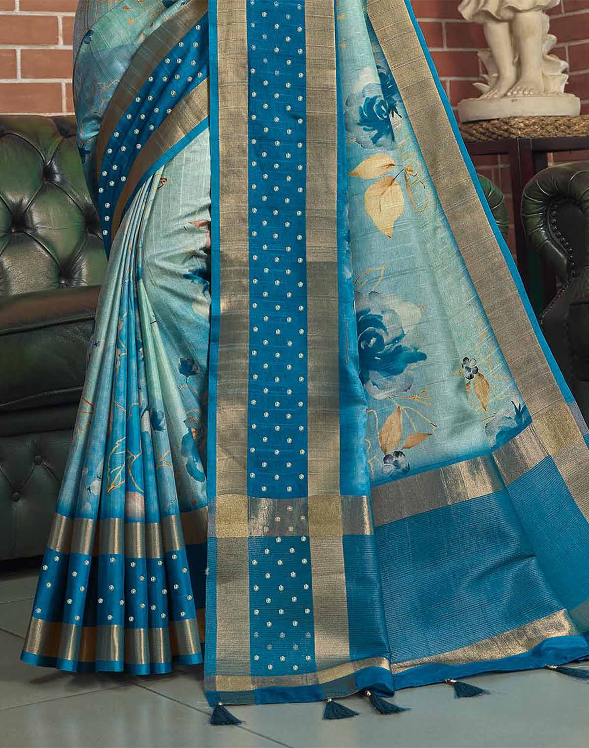 Stylish Blue Colour Jute Silk Fancy Saree