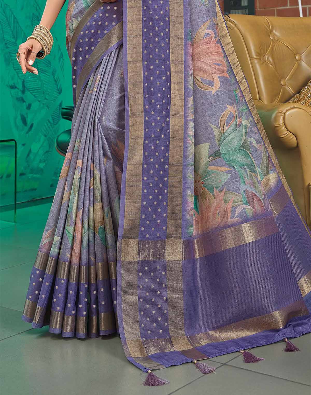 Jute Silk Saree with Digital Print and Violet Colour