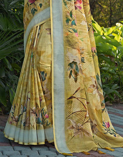 Collection of Floral Digital Print Linen Cotton Saree in a gallery layout