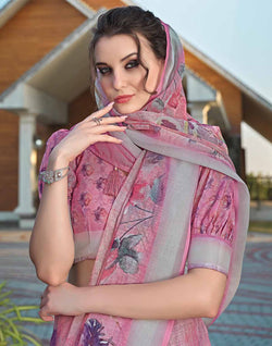 Collection of Peachmode Floral Digital Printed Linen Saree in a gallery layout