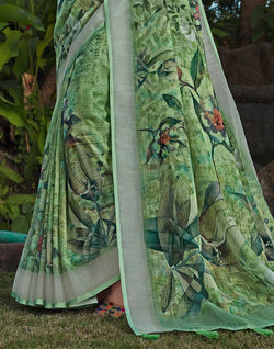 Collection of Digital Print Cotton Linen Saree with Floral Blouse Piece in a gallery layout