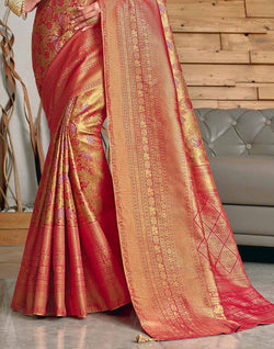 Collection of Pink Floral  Meena work Padiya Banaras Tissue Saree in a gallery layout