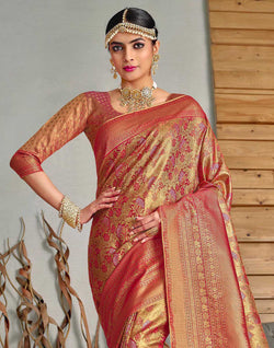 Collection of Pink Floral  Meena work Padiya Banaras Tissue Saree in a gallery layout