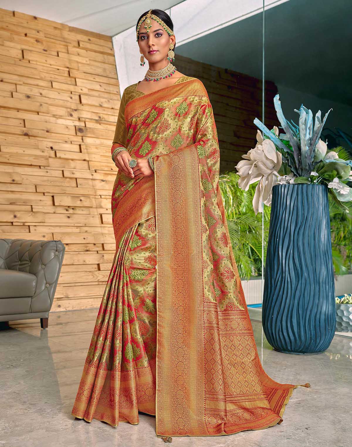 Collection of Elegant Padiya Meena work Banaras Tissue Saree in a gallery layout