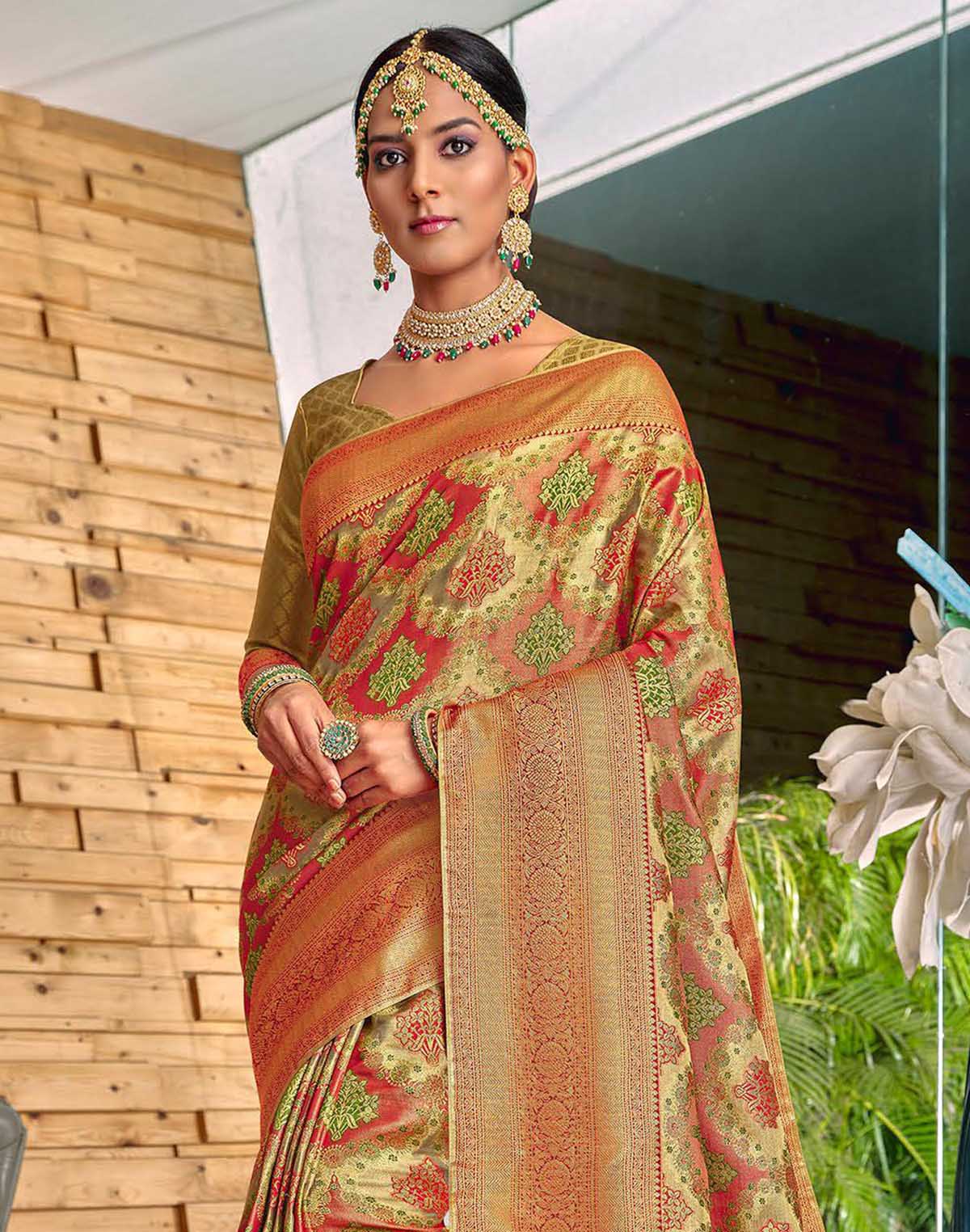 Collection of Elegant Padiya Meena work Banaras Tissue Saree in a gallery layout