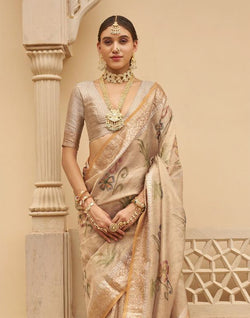 Collection of Light Beige Floral Printed Organza Saree in a gallery layout