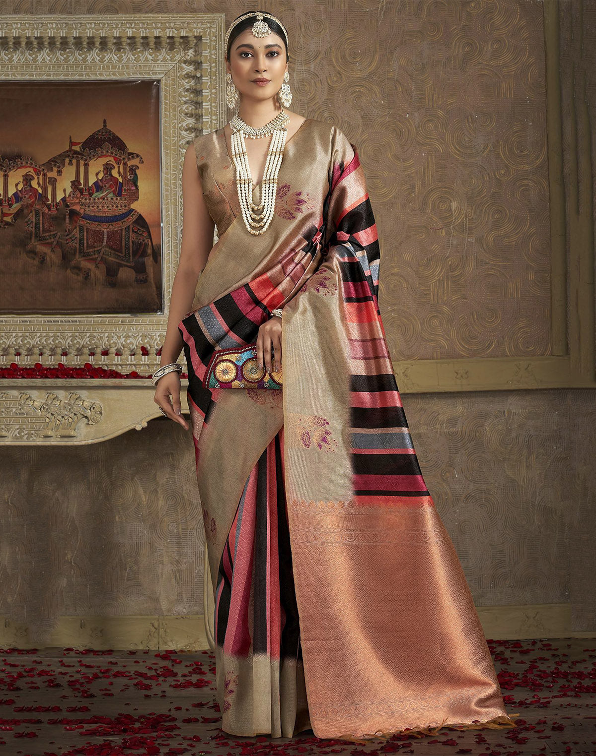 Collection of Multi Colour Printed Organza Saree in a gallery layout