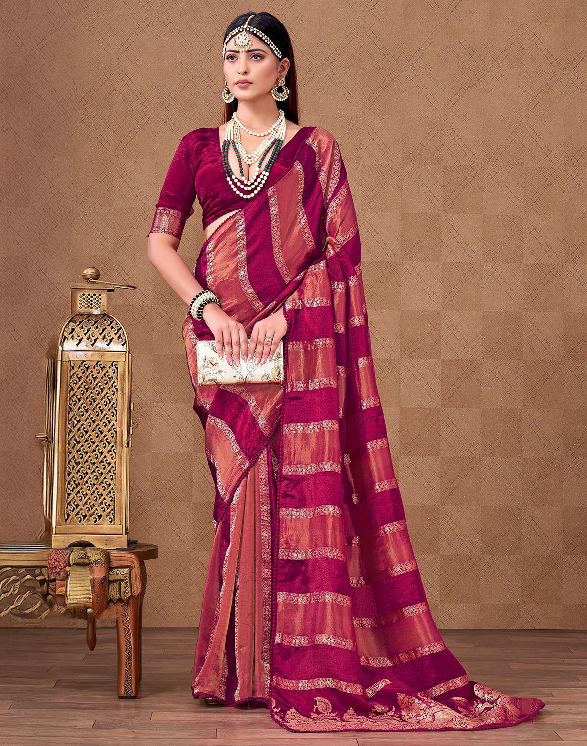 Collection of Stylish Multi Color Floral Organza Saree in a gallery layout