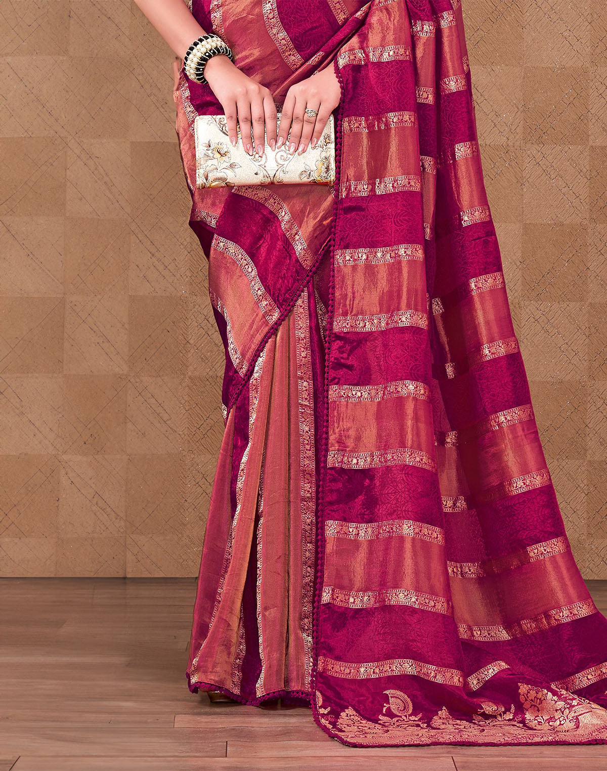 Collection of Stylish Multi Color Floral Organza Saree in a gallery layout