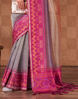 Collection of Multi Color Plain Georgette Saree With Contrast Pink Border in a gallery layout