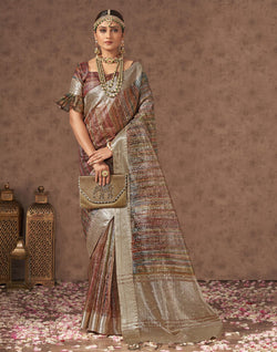 Collection of Light Brown Sequence With Mirror Work Organza Saree in a gallery layout