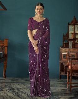 Collection of Wine Coloured Georgette Party Wear Saree in a gallery layout