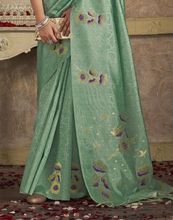 Collection of Floral Printed Soft Silk Fancy Saree in Light Green in a gallery layout