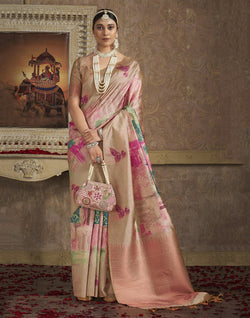 Collection of Graphic Print Multi Color Organza Designer Saree in a gallery layout