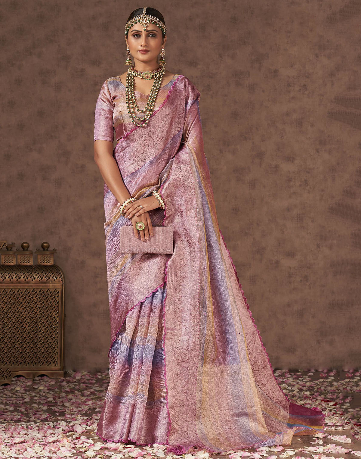 Collection of Multi Shaded Organza Party Wear Fancy Saree in a gallery layout