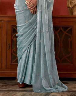 Collection of Floral Sequence Work Georgette Saree in Grey in a gallery layout