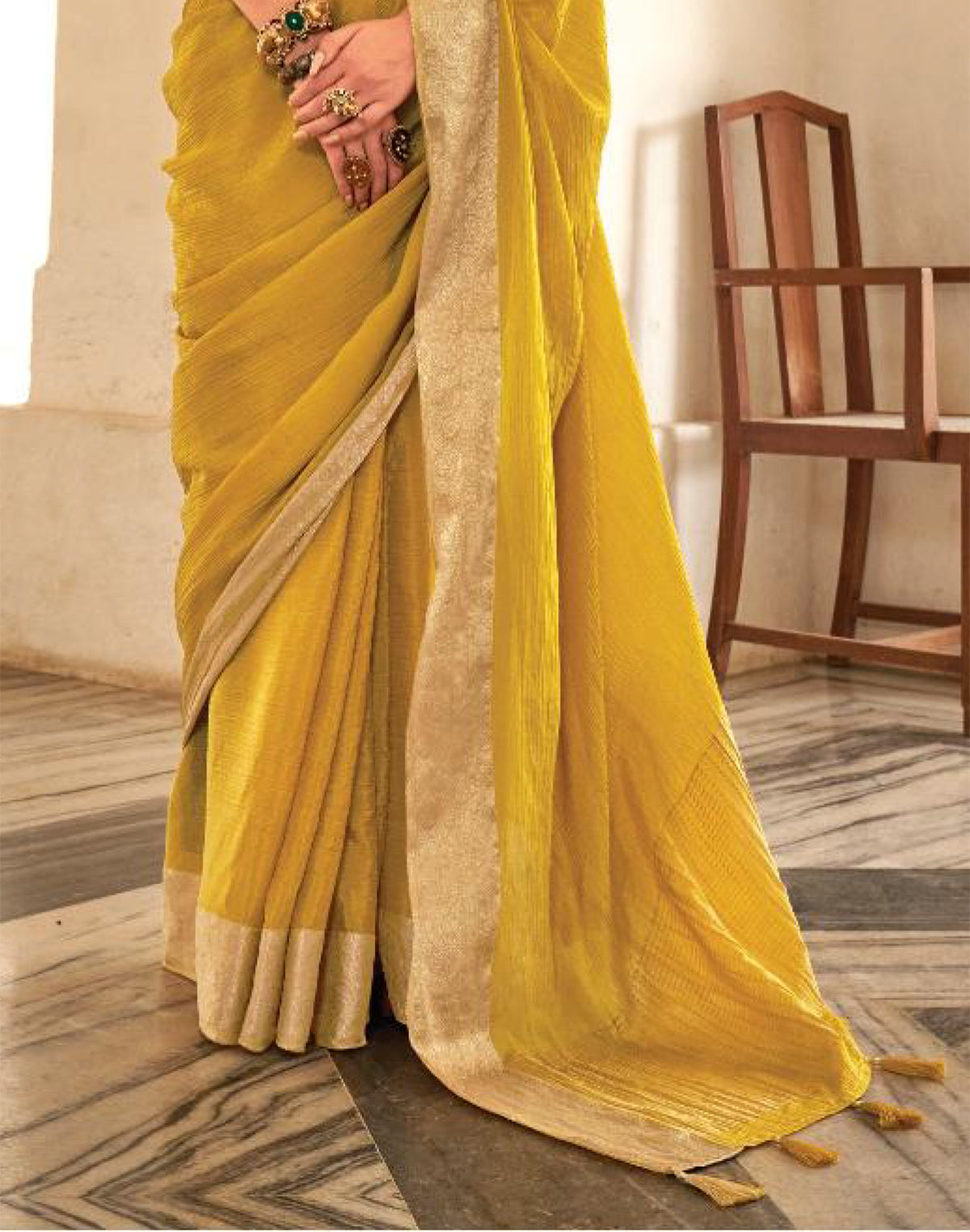 Light Yellow Plain Georgette Saree With Embroidery Work Blouse