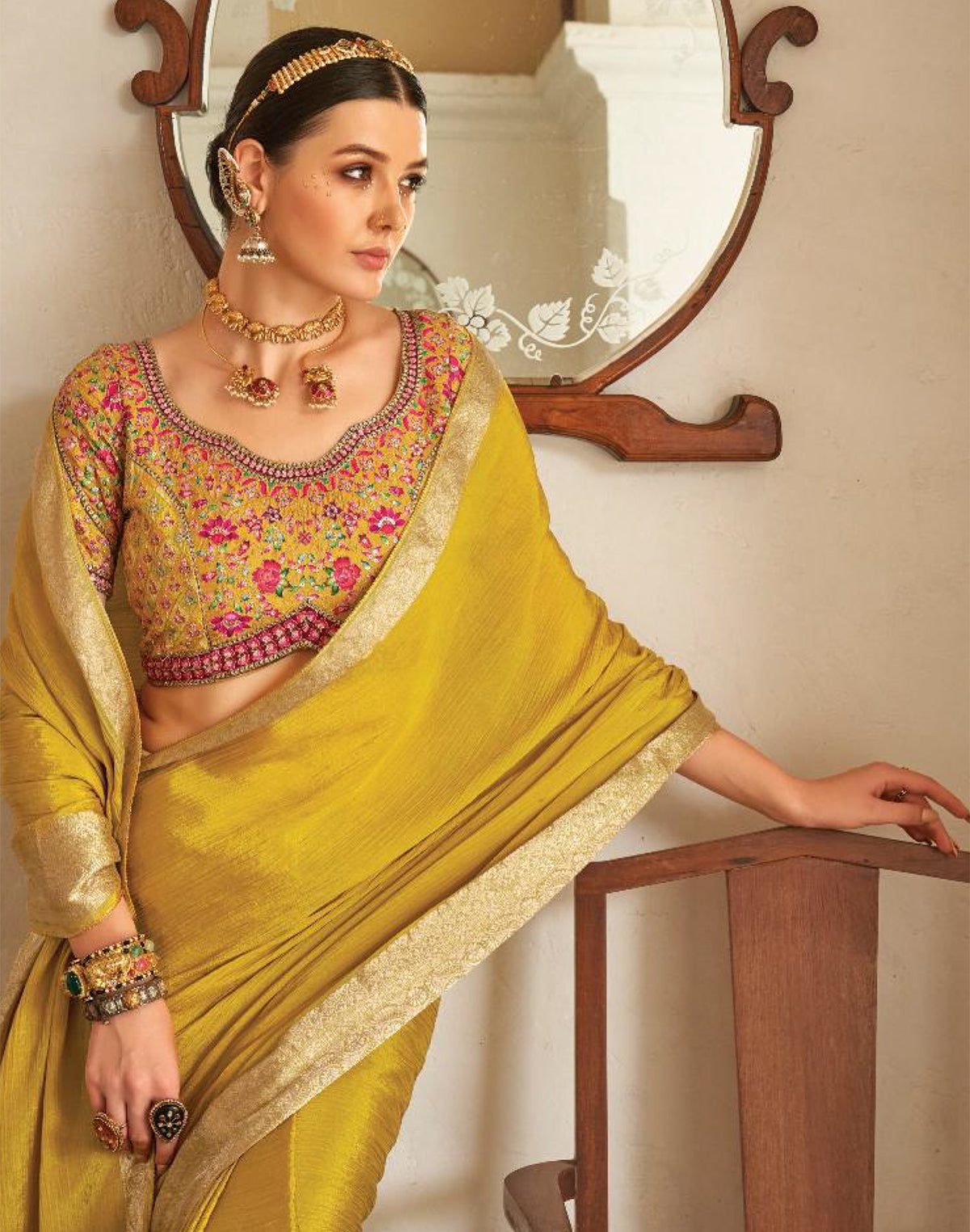 Light Yellow Plain Georgette Saree With Embroidery Work Blouse