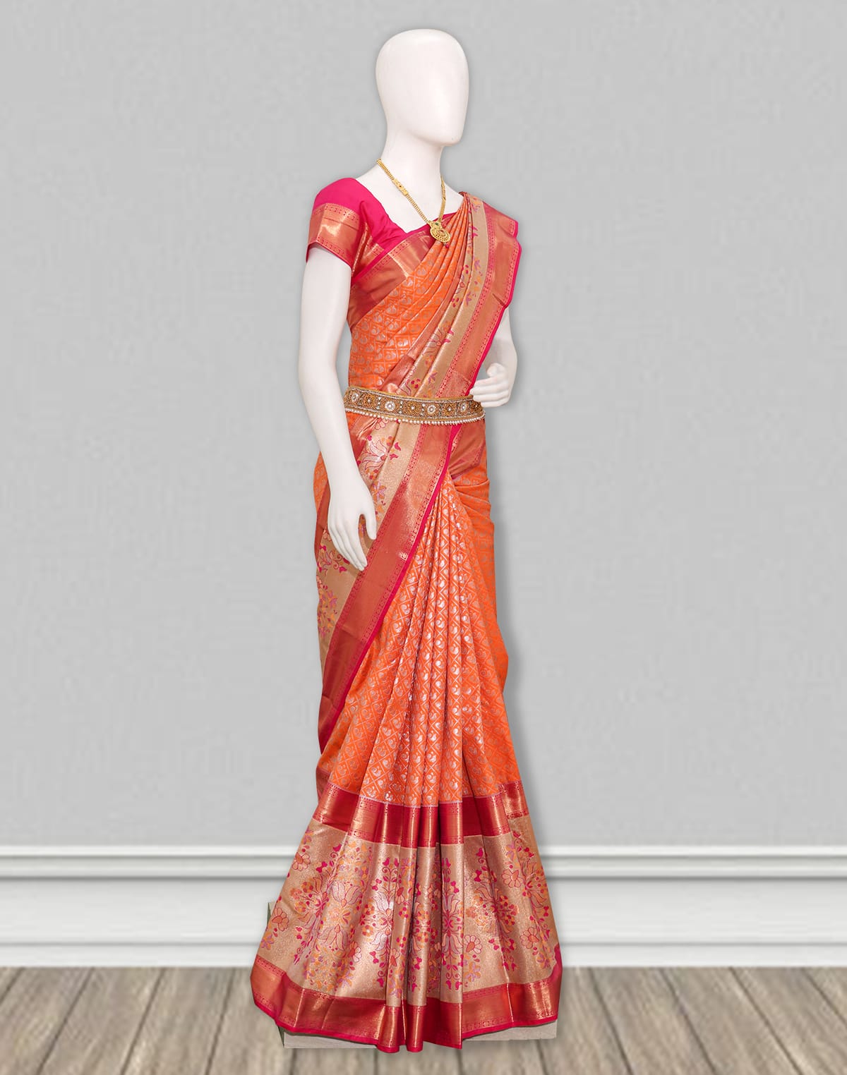 Orange Kanchi Pattu Silk Saree