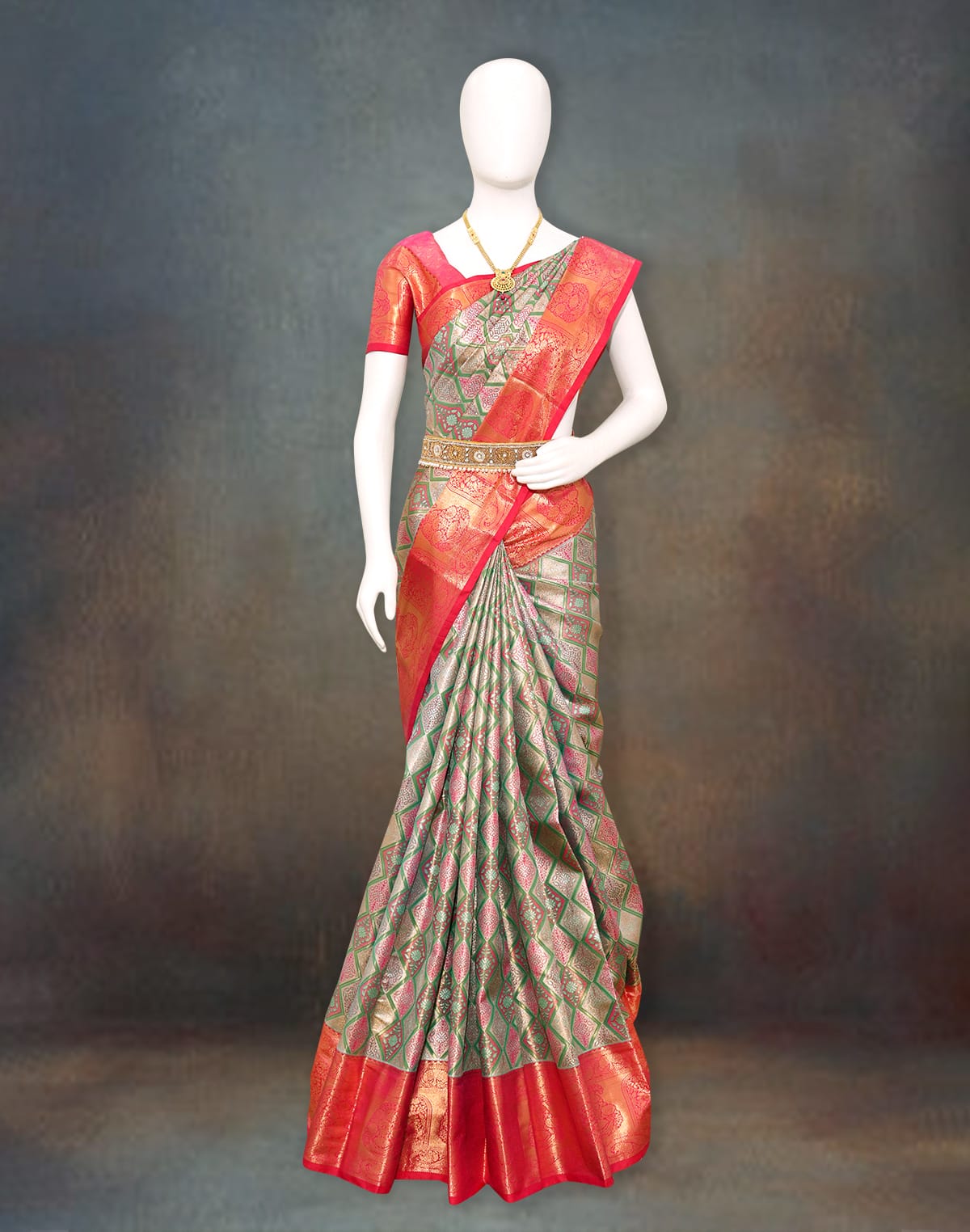 Kanchi Pattu Meenakari Tissue Padiya Saree