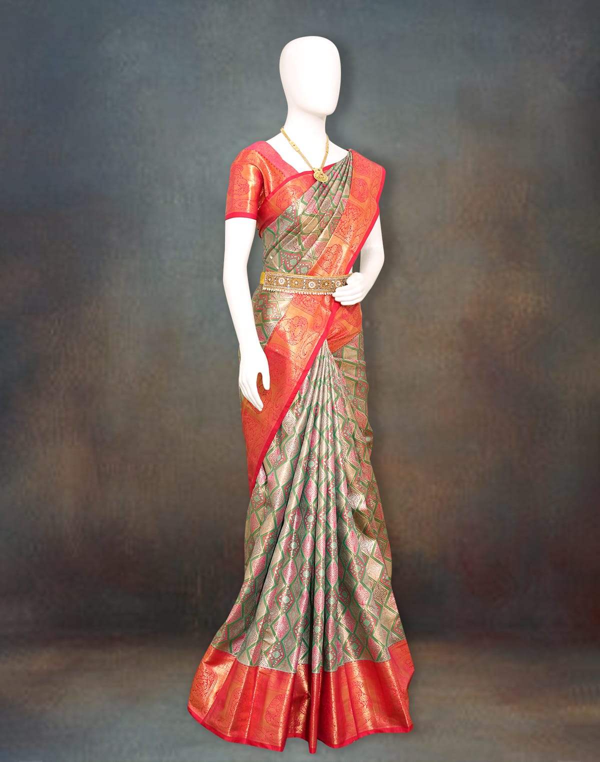 Kanchi Pattu Meenakari Tissue Padiya Saree