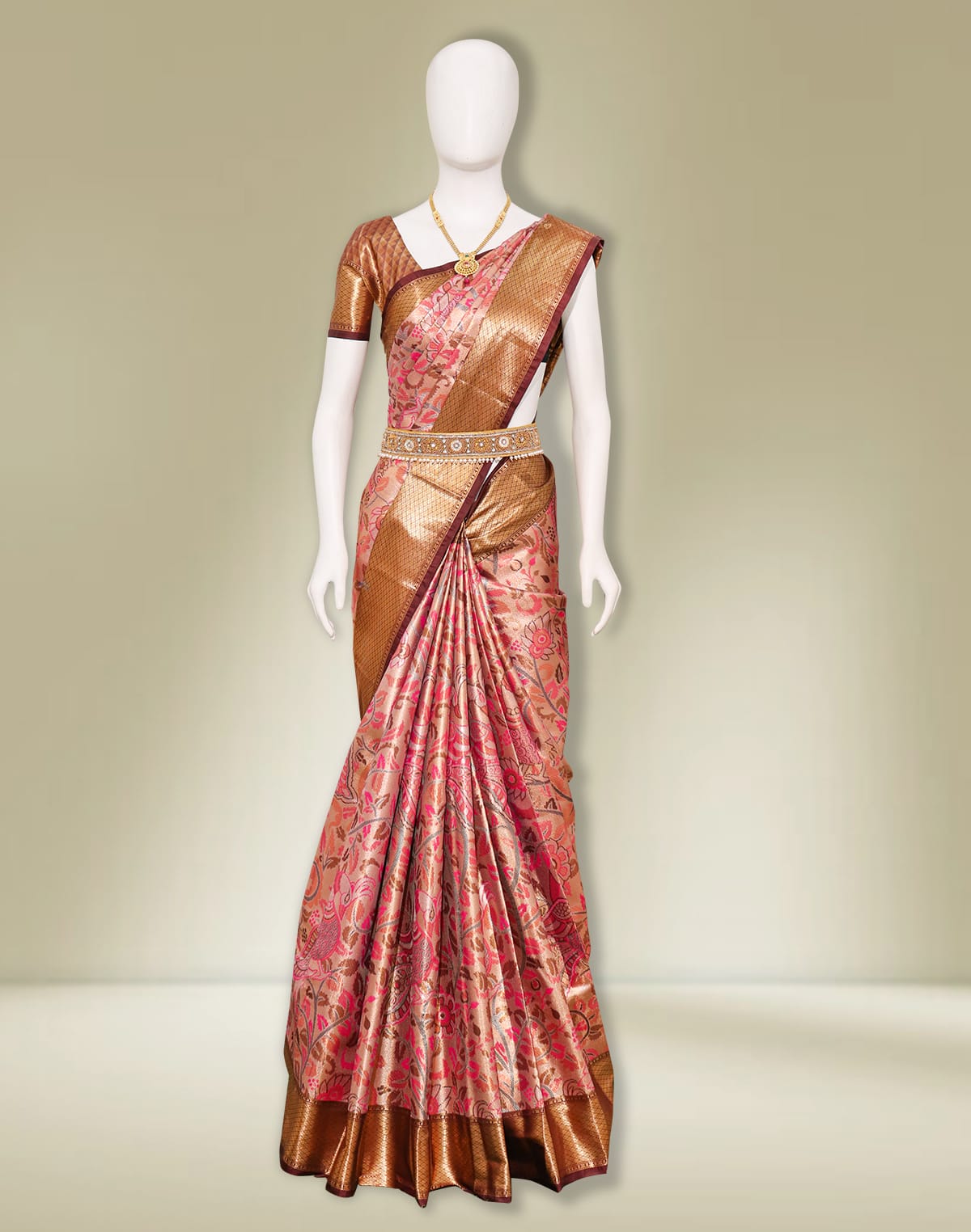 Light Pink Floral Kanchi Tissue Padiya Pattu Saree