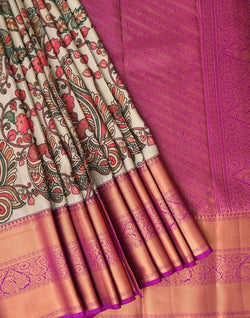 Collection of Cream all over Kalamkari Print with Zari Contrast Border Saree in a gallery layout