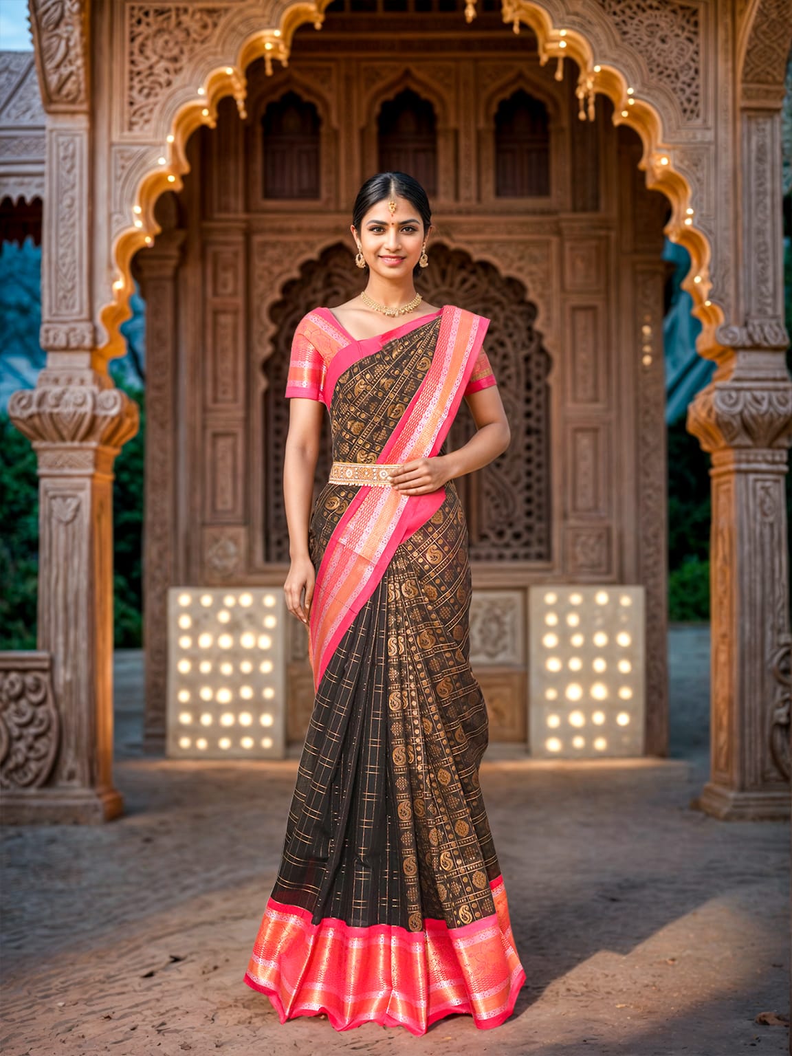 Collection of Black Coloured Chanderi Sico Cotton Saree in a gallery layout