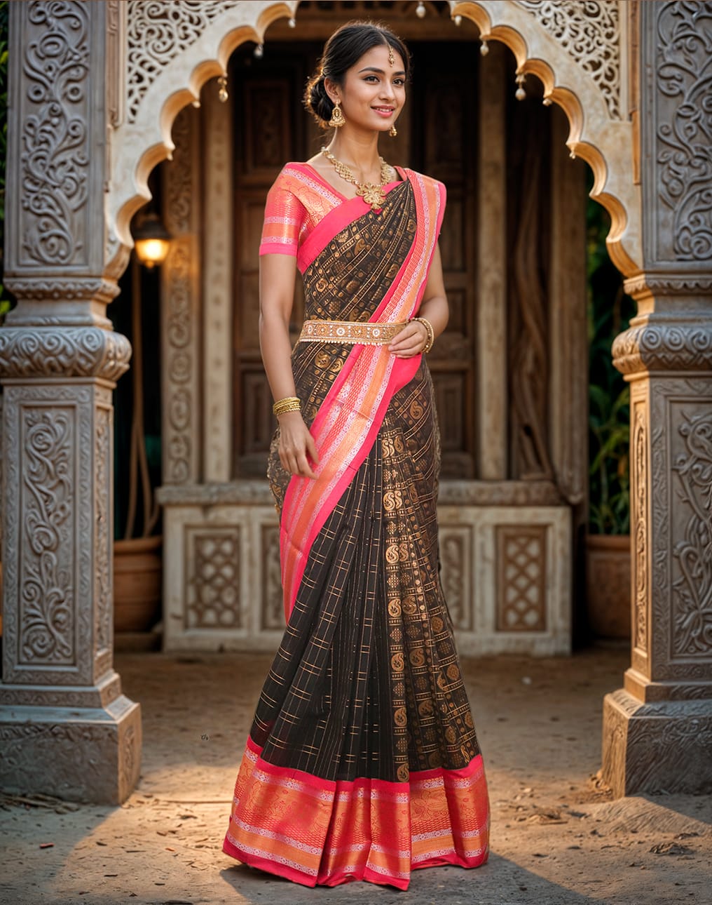 Collection of Black Coloured Chanderi Sico Cotton Saree in a gallery layout