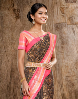 Collection of Black Coloured Chanderi Sico Cotton Saree in a gallery layout