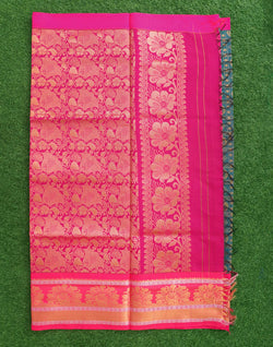 Collection of Peacock Blue Butta Chanderi Sico Cotton Saree in a gallery layout