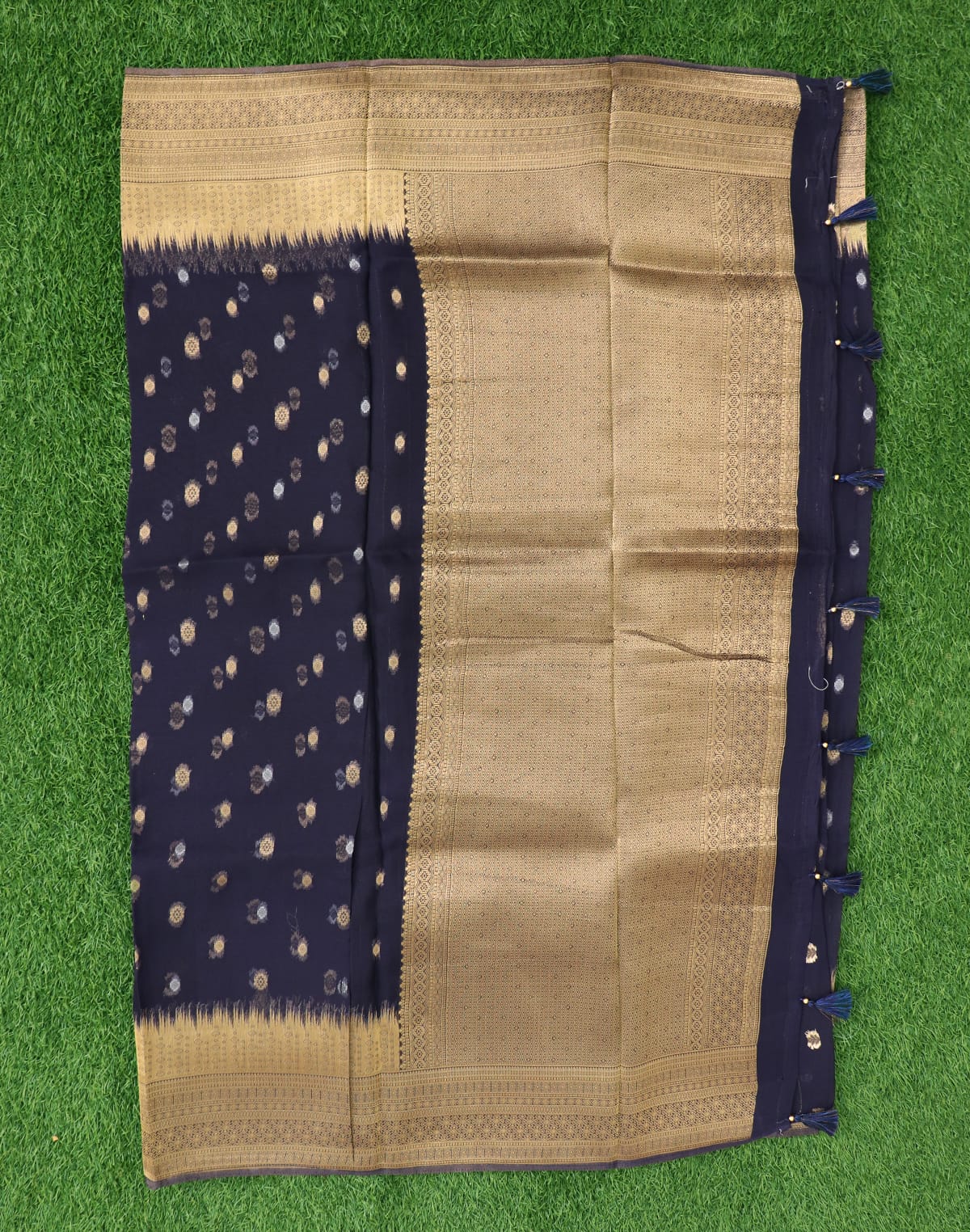 Collection of Navy Blue Organza Butta Saree in a gallery layout